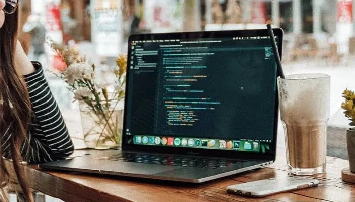 Laptop in coffee shop